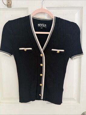 NVLT Stripe Short Sleeve Cardigan